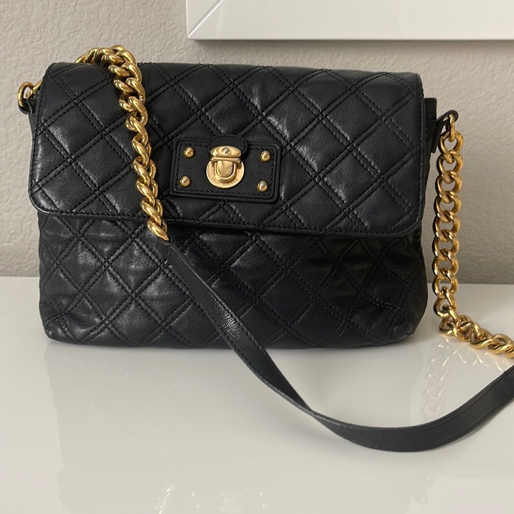 Marc Jacobs Quilted Chain Strap Black Leather Shoulder Bag